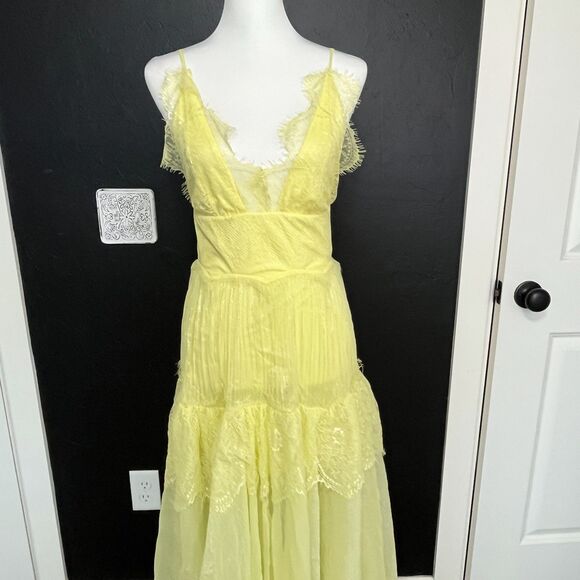 Yellow Lace Chiffon Enchanted Evening Maxi Dress | Size S - Picture 3 of 13